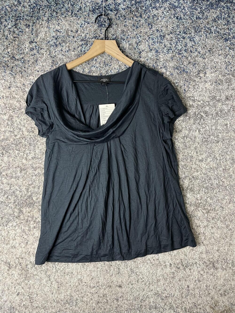 Deletta Shirt Womens Small Black Cowl Neck Short Sleeve Anthropologie Top NWT